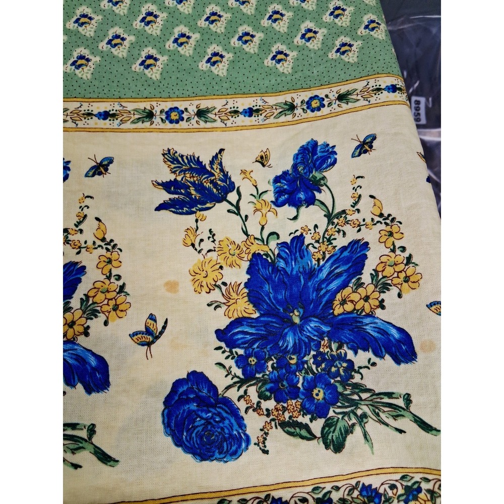 Vintage French Provencal Vent Du Sud Tablecloth 56in Square Waxed Cotton Green - Picture 8 of 8
